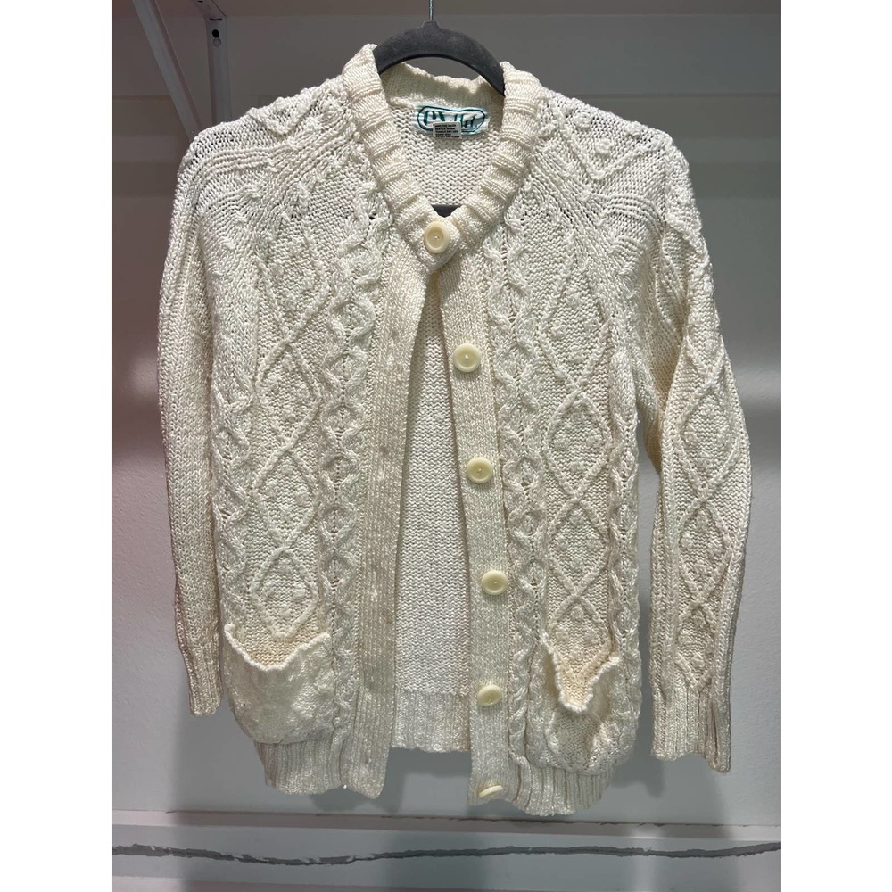 EV Ltd. Vintage 1970's‎ Off-White Cardigan Button-Up Sweater Heavy Knit